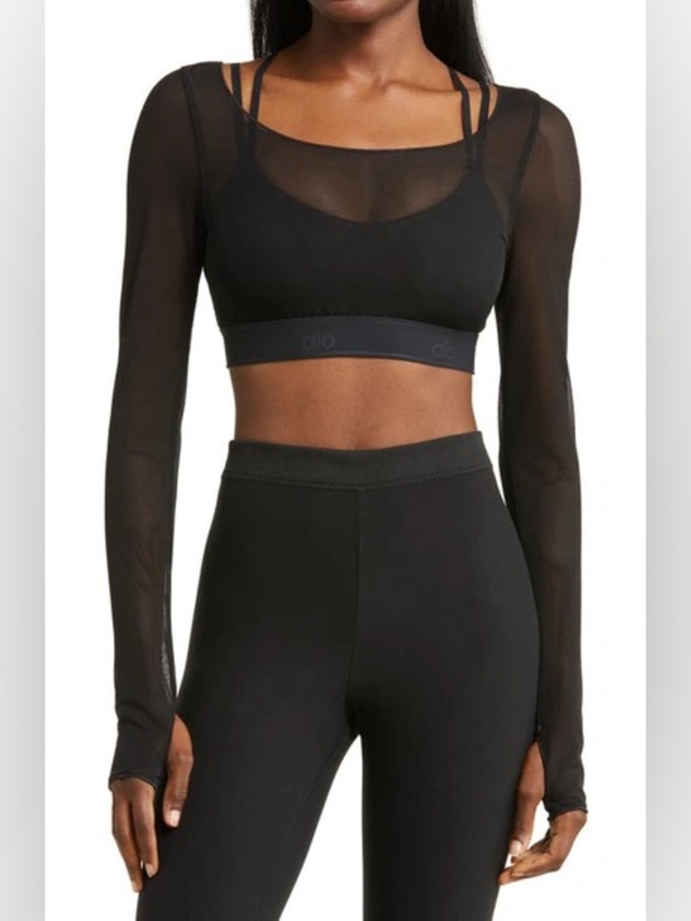 Alo Yoga Airlift Ballet Dream Long Sleeve Bra Top In Black